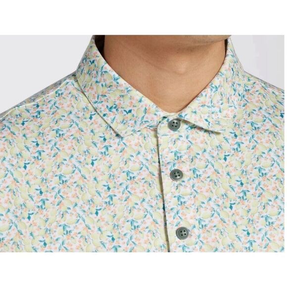 Walter Hagen men’s S Clubhouse Golf Polo Shirt Yellow Fresco Lemon Sorbet Print - Picture 2 of 7